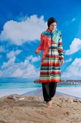 Çok Renkli Çizgili Tesettür Mayo - Karışık Renkli - Mayou