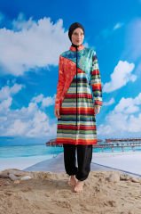 Çok Renkli Çizgili Tesettür Mayo - Karışık Renkli - Mayou