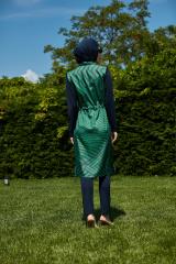 Kolları Likralı Soyut Desenli Tesettür Mayo - Lacivert  Yeşil - Mayou