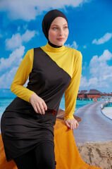 Şık Tasarım Tesettür Mayo- Siyah Sarı -  Mayou