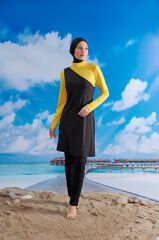 Şık Tasarım Tesettür Mayo- Siyah Sarı -  Mayou