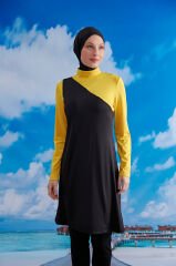 Şık Tasarım Tesettür Mayo- Siyah Sarı -  Mayou