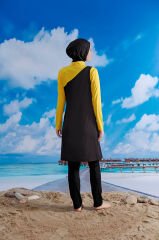 Şık Tasarım Tesettür Mayo- Siyah Sarı -  Mayou