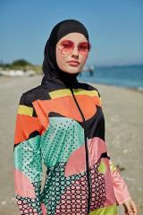 Dalga Desenli Renkli Tesettür Mayo - Karışık Renkli -  Mayou