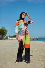 Dalga Desenli Renkli Tesettür Mayo - Karışık Renkli -  Mayou