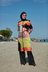 Dalga Desenli Renkli Tesettür Mayo - Karışık Renkli -  Mayou