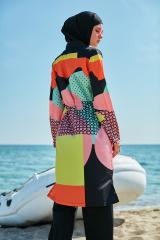 Dalga Desenli Renkli Tesettür Mayo - Karışık Renkli -  Mayou
