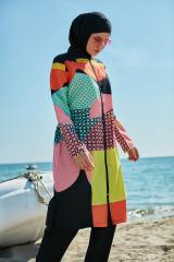 Dalga Desenli Renkli Tesettür Mayo - Karışık Renkli -  Mayou
