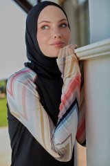 Kolları Parmak Geçmeli Renkli Spor Tesettür Mayo- Siyah - Mayou L