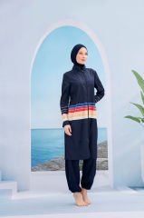 Renkli Çizgili Tesettür Mayo- Karışık Renkli - Mayou