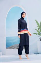 Renkli Çizgili Tesettür Mayo- Karışık Renkli - Mayou