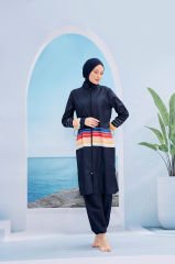 Renkli Çizgili Tesettür Mayo- Karışık Renkli - Mayou