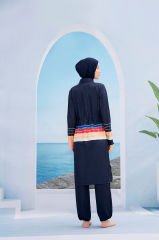 Renkli Çizgili Tesettür Mayo- Karışık Renkli - Mayou