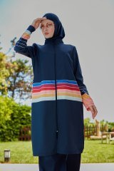 Renkli Çizgili Tesettür Mayo- Karışık Renkli - Mayou XL