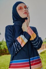 Renkli Çizgili Tesettür Mayo- Karışık Renkli - Mayou XL