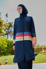 Renkli Çizgili Tesettür Mayo- Karışık Renkli - Mayou XL