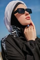 Omuzu Fermuarlı Tesettür Mayo - Siyah