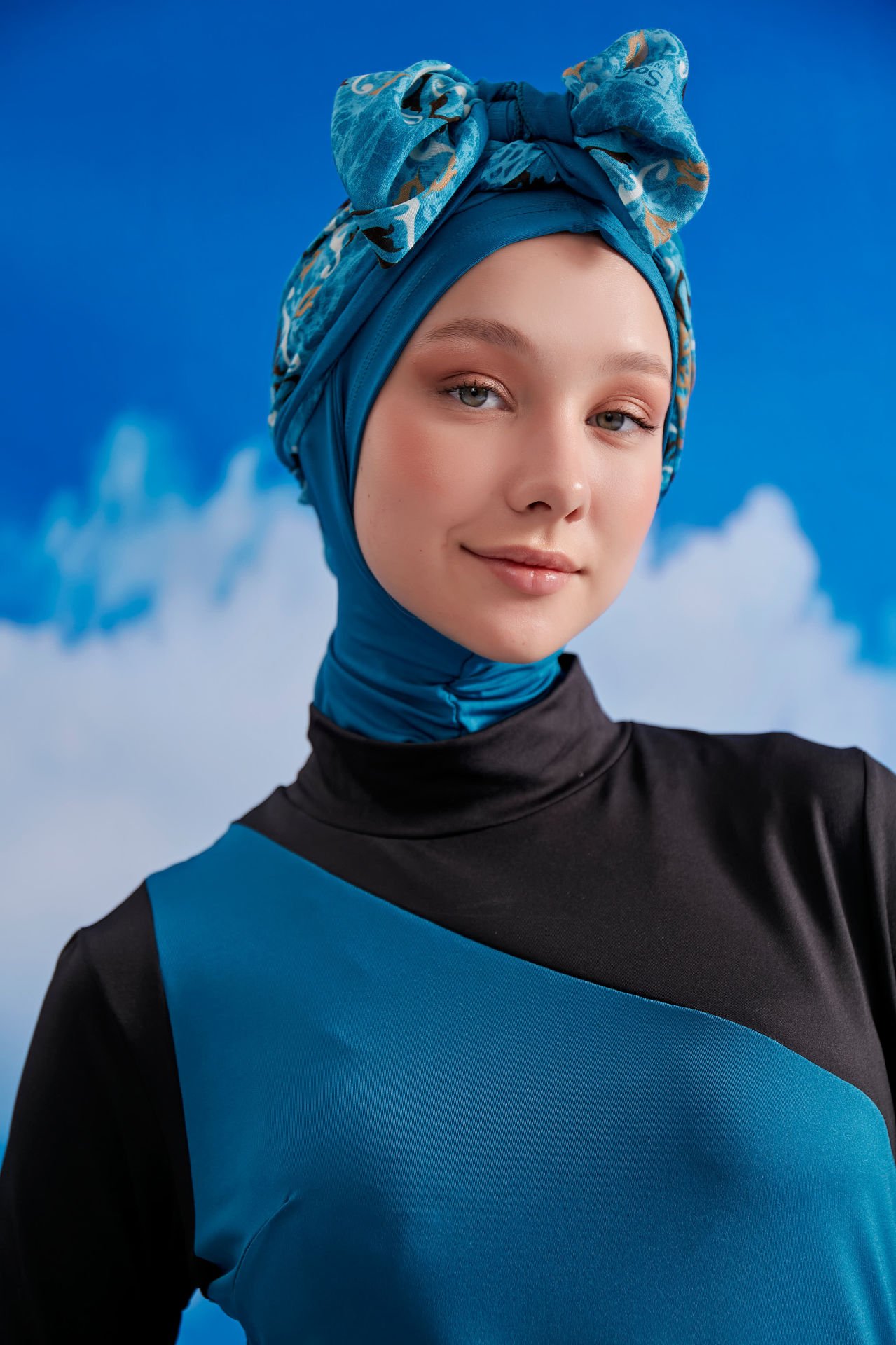 Şık Tasarım Tesettür Mayo - Siyah Petrol - Mayou