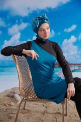 Şık Tasarım Tesettür Mayo - Siyah Petrol - Mayou