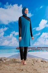 Şık Tasarım Tesettür Mayo - Siyah Petrol - Mayou