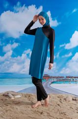 Şık Tasarım Tesettür Mayo - Siyah Petrol - Mayou