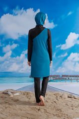 Şık Tasarım Tesettür Mayo - Siyah Petrol - Mayou