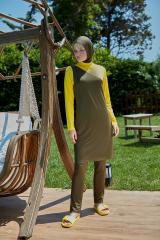 Şık Tasarım Tesettür Mayo- Haki Sarı - Mayou