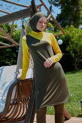 Şık Tasarım Tesettür Mayo- Haki Sarı - Mayou