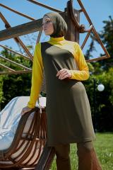 Şık Tasarım Tesettür Mayo- Haki Sarı - Mayou