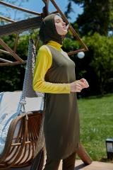 Şık Tasarım Tesettür Mayo- Haki Sarı - Mayou