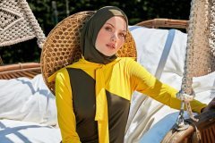 Şık Tasarım Tesettür Mayo- Haki Sarı - Mayou L
