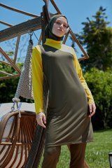 Şık Tasarım Tesettür Mayo- Haki Sarı - Mayou XL
