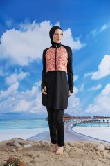 Modern Çiçekli Tesettür Mayo - Siyah