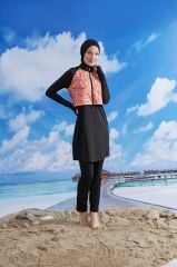 Modern Çiçekli Tesettür Mayo - Siyah