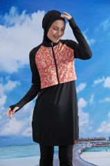 Modern Çiçekli Tesettür Mayo - Siyah