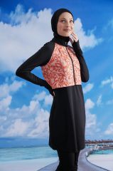 Modern Çiçekli Tesettür Mayo - Siyah