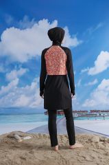 Modern Çiçekli Tesettür Mayo - Siyah