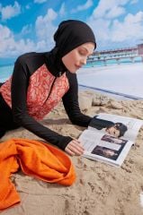 Modern Çiçekli Tesettür Mayo - Siyah