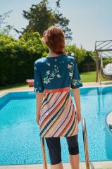 Çiçekli Çizgi Desen Yarım Kapalı Mayo- Karışık Renkli - Mayou