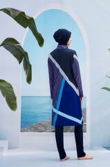 Modern Çizgili Tesettür Mayo - Lacivert