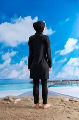 Omuzları Fırfırlı Tesettür Mayo - Siyah