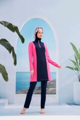 Garnili Tesettür Mayo - Fuşya/Lacivert