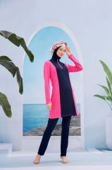 Garnili Tesettür Mayo - Fuşya/Lacivert