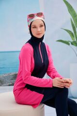 Garnili Tesettür Mayo - Fuşya/Lacivert