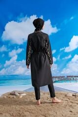 Yeşil Yapraklı Tesettür Mayo - Siyah/Yeşil