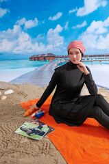 Fırfırlı Tasarım Tesettür Mayo - Siyah