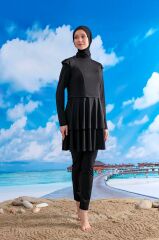 Fırfırlı Tasarım Tesettür Mayo - Siyah