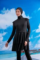 Fırfırlı Tasarım Tesettür Mayo - Siyah