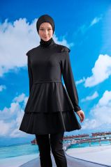 Fırfırlı Tasarım Tesettür Mayo - Siyah