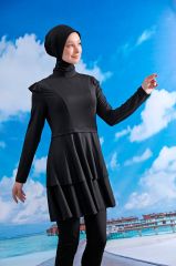 Fırfırlı Tasarım Tesettür Mayo - Siyah